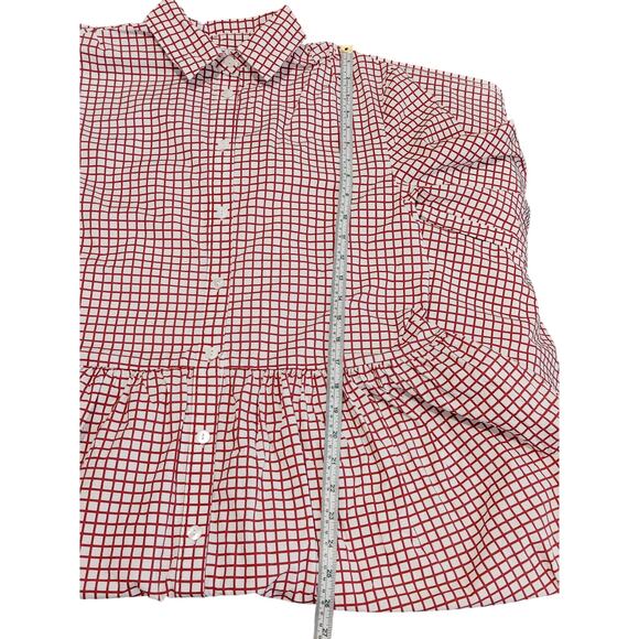 Cozinen Plaid Long Sleeve Patchwork Shirt Dress Button Up Red White Womens M - Picture 7 of 9
